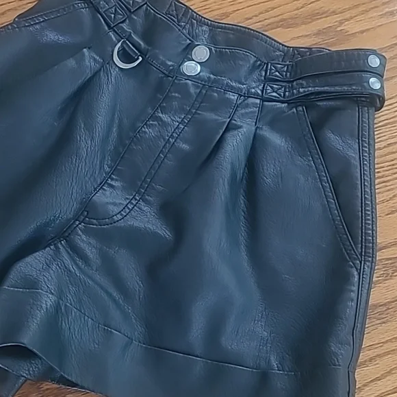 Free People Black Faux Leather High Waisted Shorts 2 - Picture 3 of 9